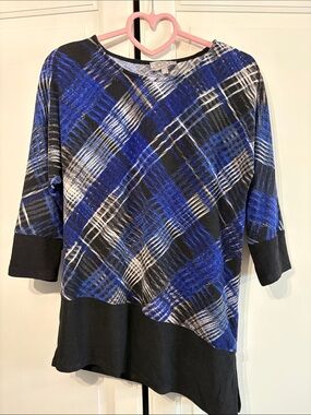 Laura Scott Blue and Black Plaid Knit Tunic